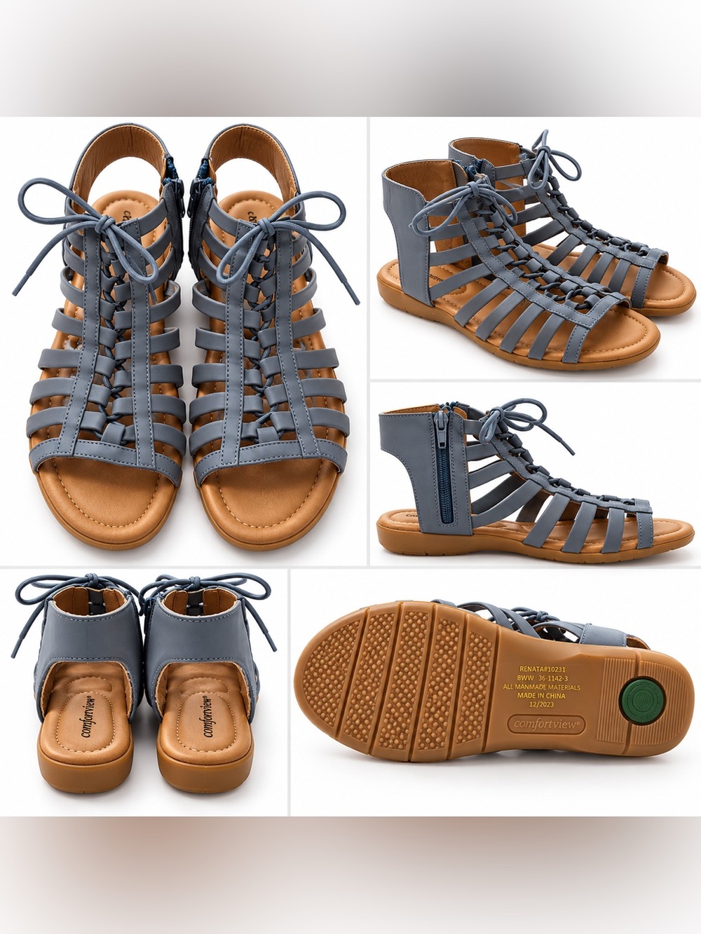 Women's Blue Strappy Lace-Up Gladiator Sandals 8WW Comfortview